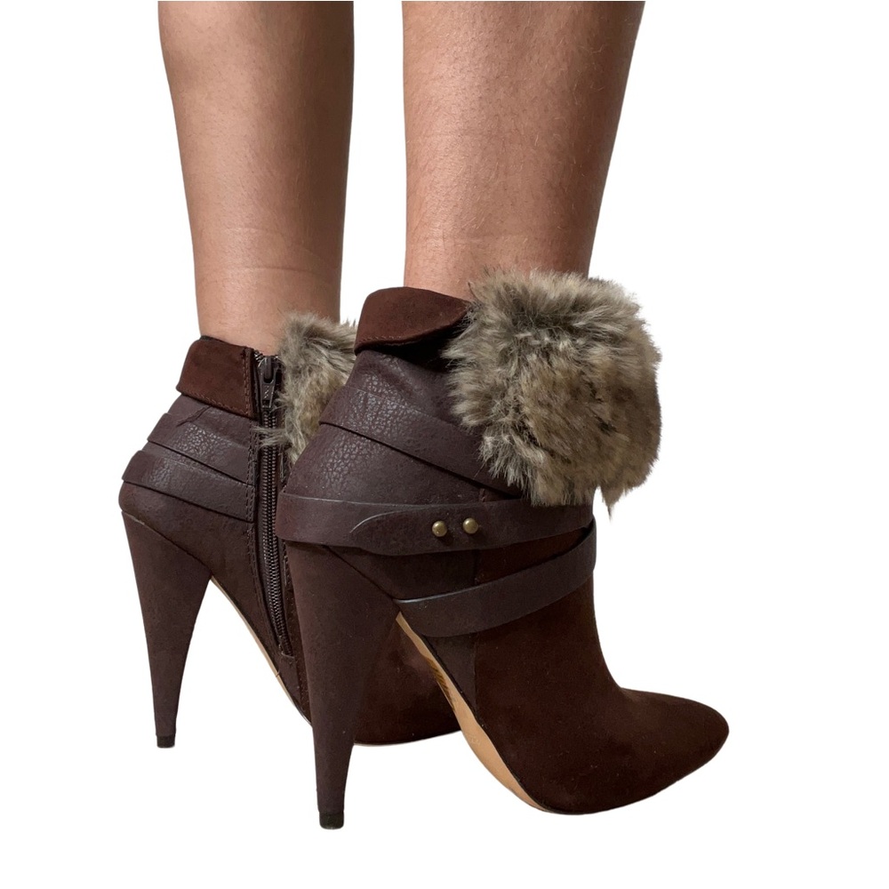 Express Brown suede and faux fur ankle boots with 4" heel
